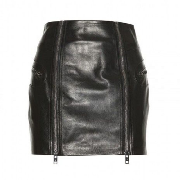 Alexander McQueen High Waist Moto Double Zip Nappa Leather Skirt - Picture 2 of 9